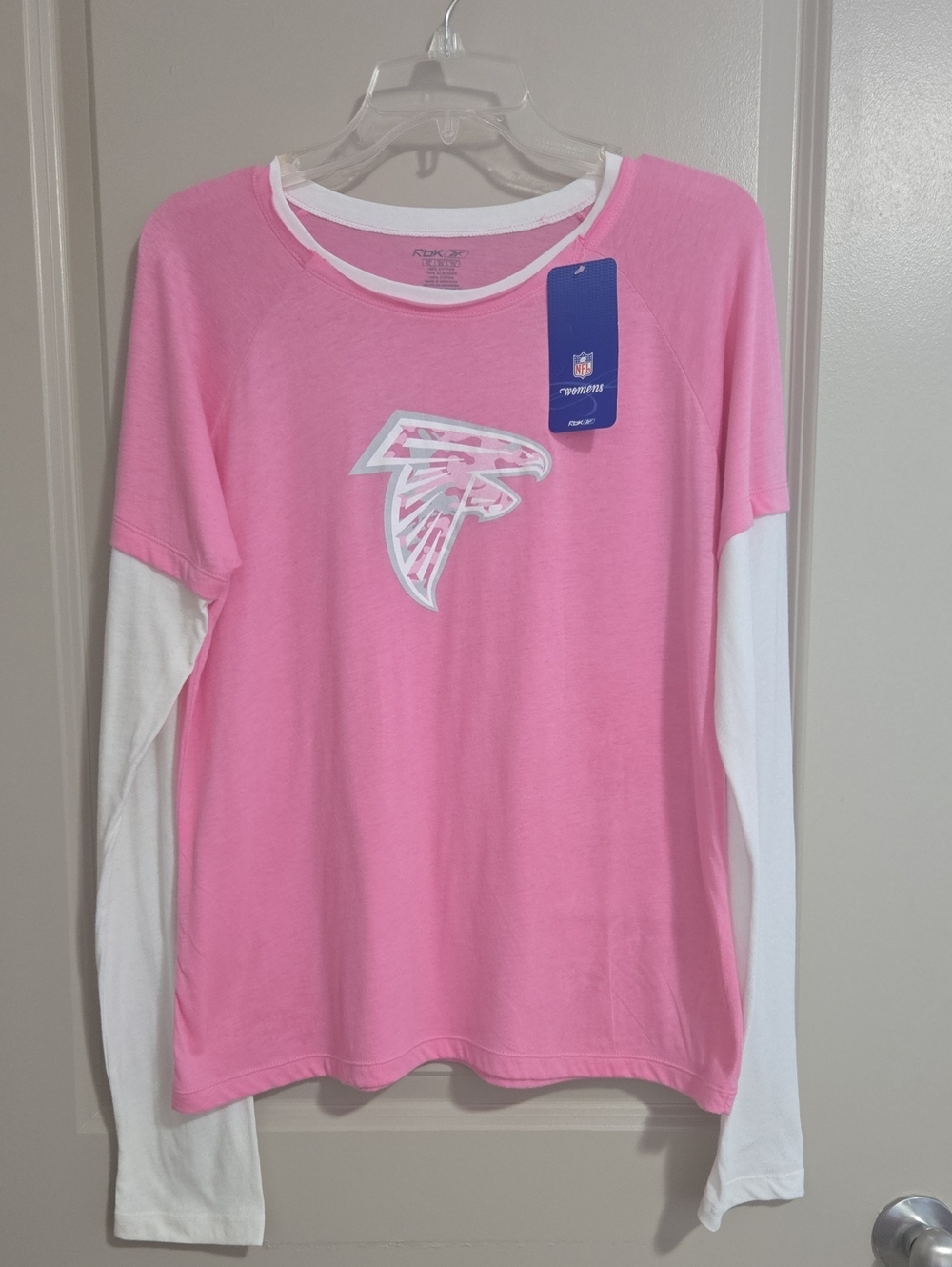 NFL Pink and White Atlanta Falcons Layered-Look Long Sleeve Tee